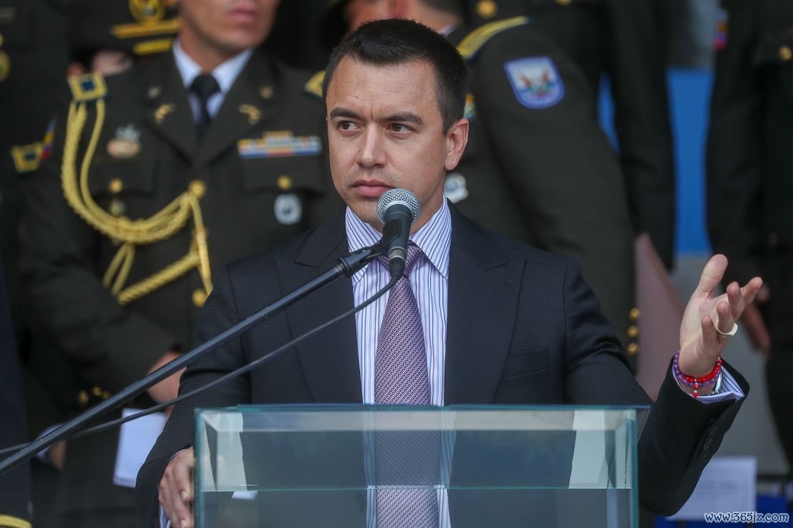 President of Ecuador Daniel Noboa speaks at the Police School in Quito, Ecuador, on January 22.