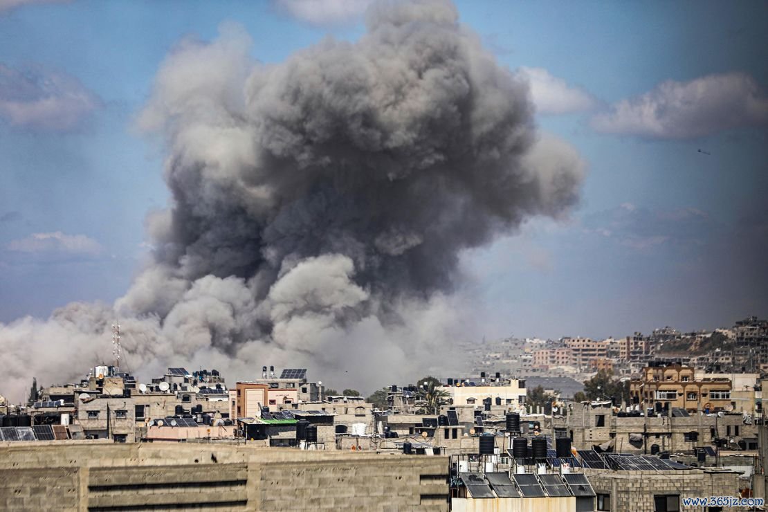 Smoke rises after Israeli airstrikes on the Jabalya region, in Gaza City, Gaza on Monday.